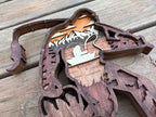 Sasquatchin detail: layered wood craftsmanship revealing dimensional depth