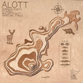 Alott Lake depth map showing shoreline and structure – laser cut into Baltic Birch by Laser Lakes
