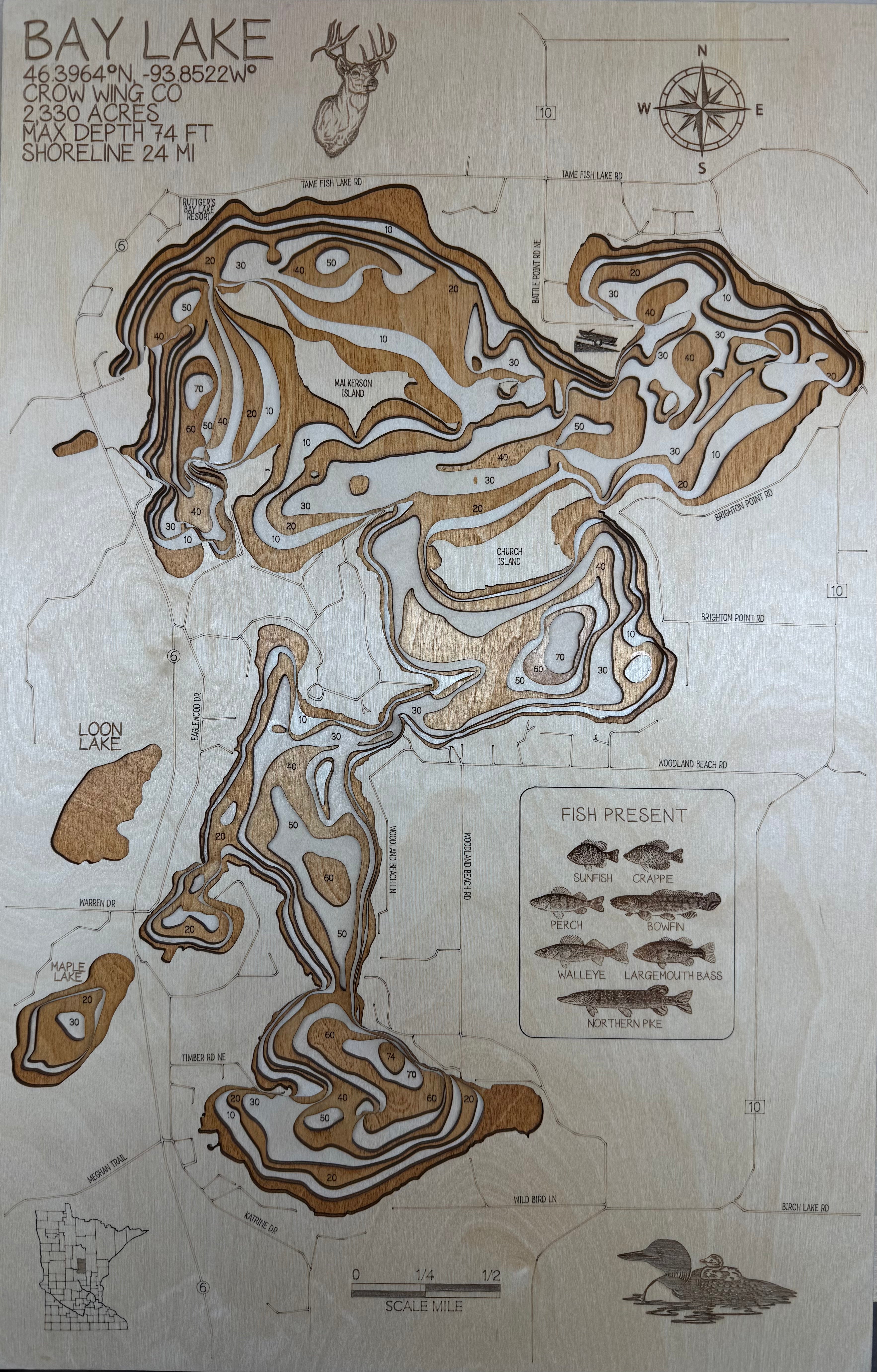 Bay Lake in Crow Wing County – over 2,300 acres of depth mapped to wood by Laser Lakes