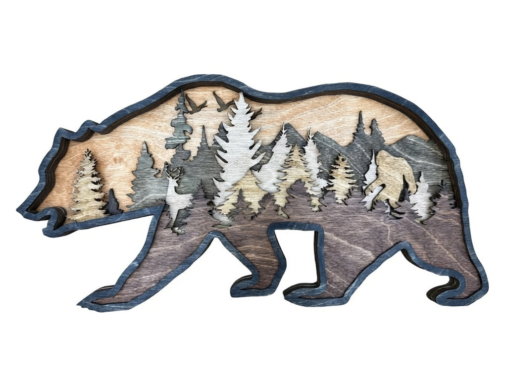 Bear and Company detail: forest texture detail showing fine laser-cut definition