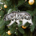 Bear and sasquatch in a tree forest scene – laser cut wood ornament by Laser Lakes