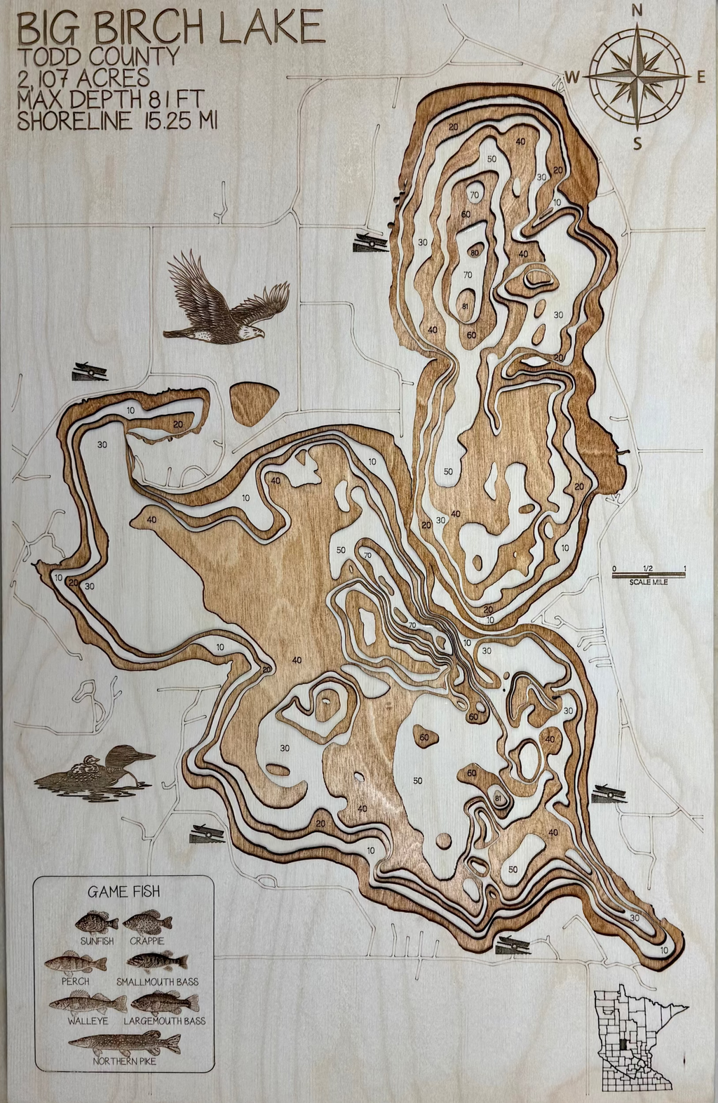 Big Birch Lake – Todd County – a favorite 10-layer map by Laser Lakes