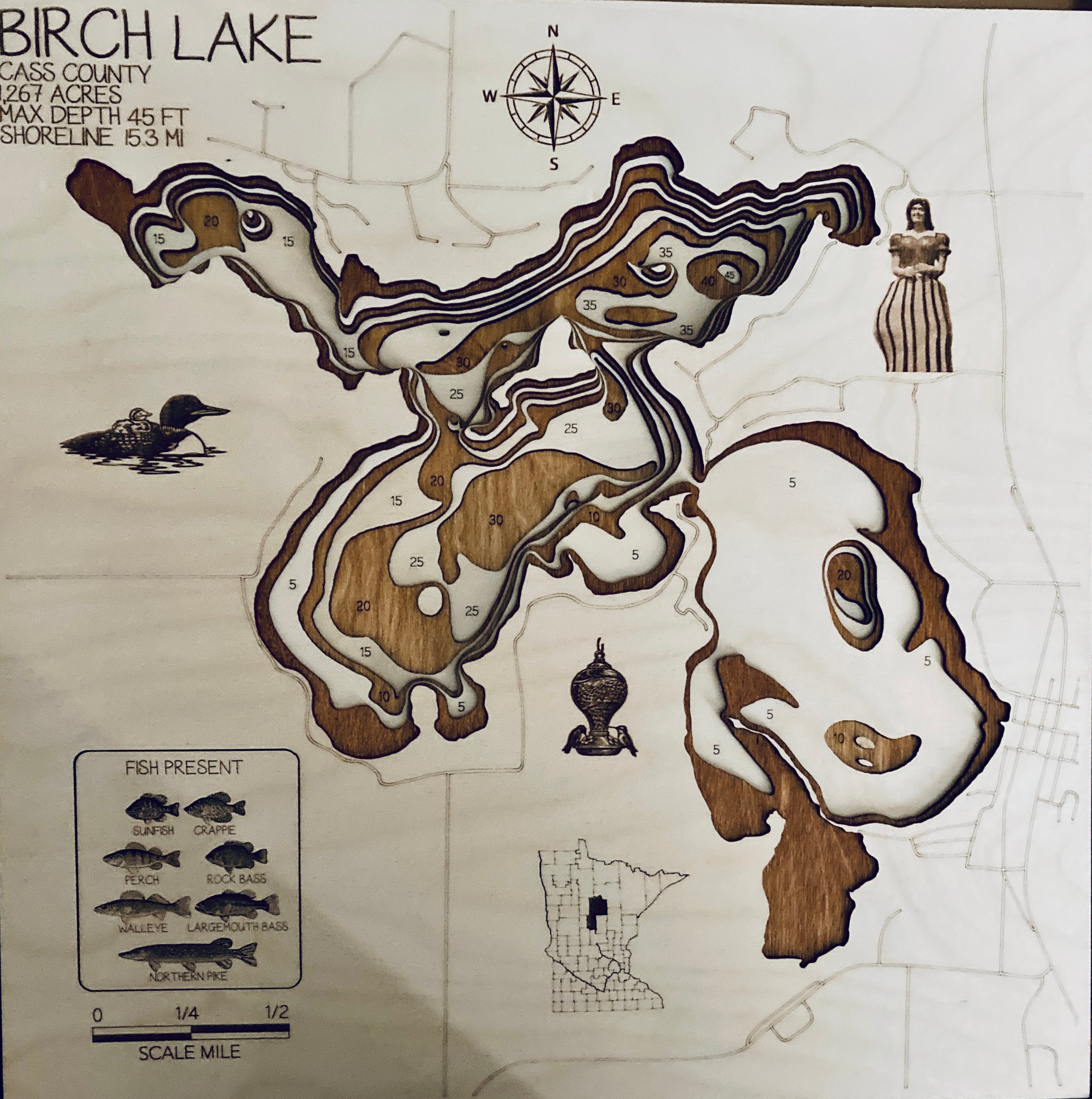 Birch Lake near Hackensack – Cass County – with customized features by Laser Lakes