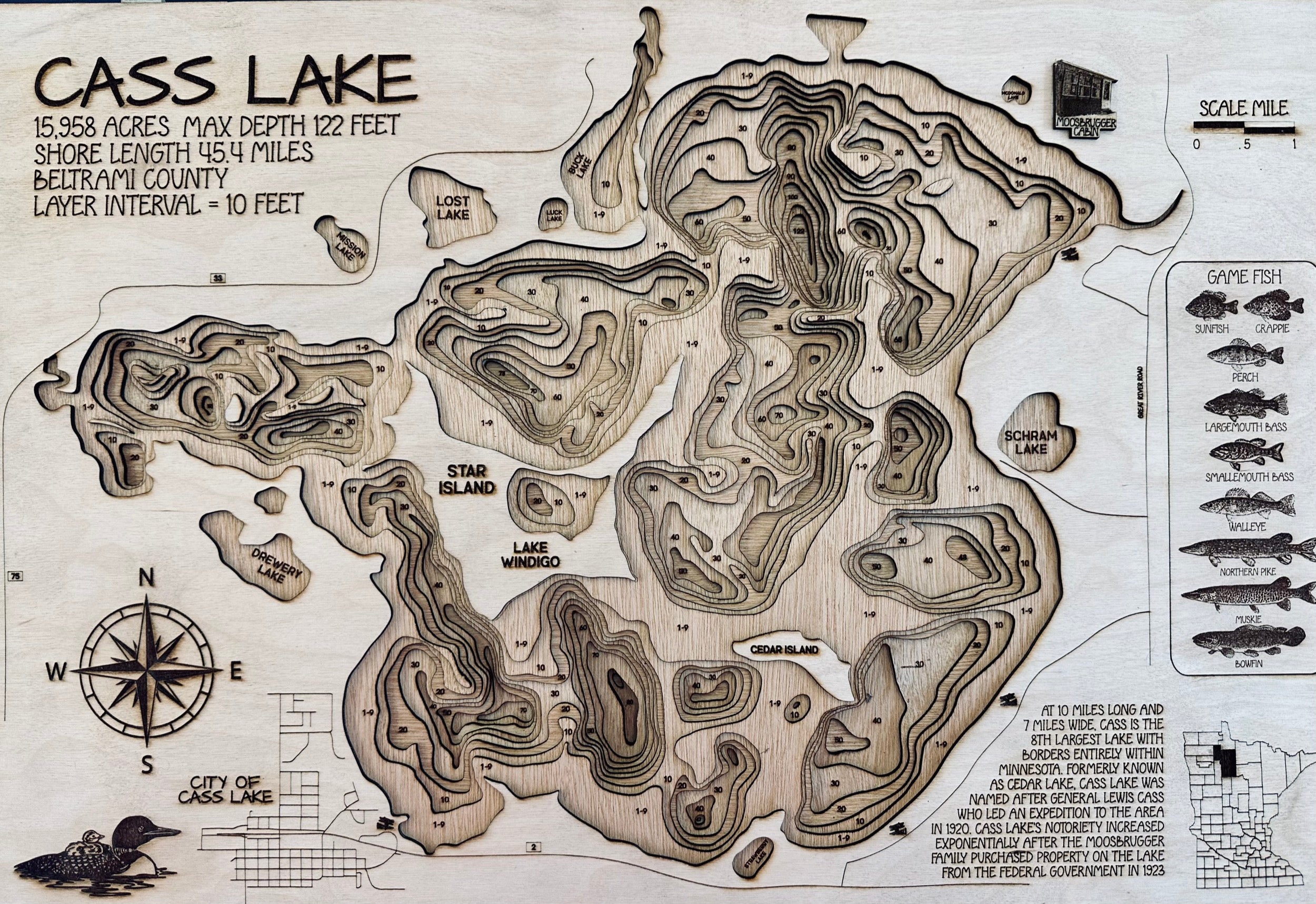 Cass Lake – the map that started Laser Lakes – depth map by Nate