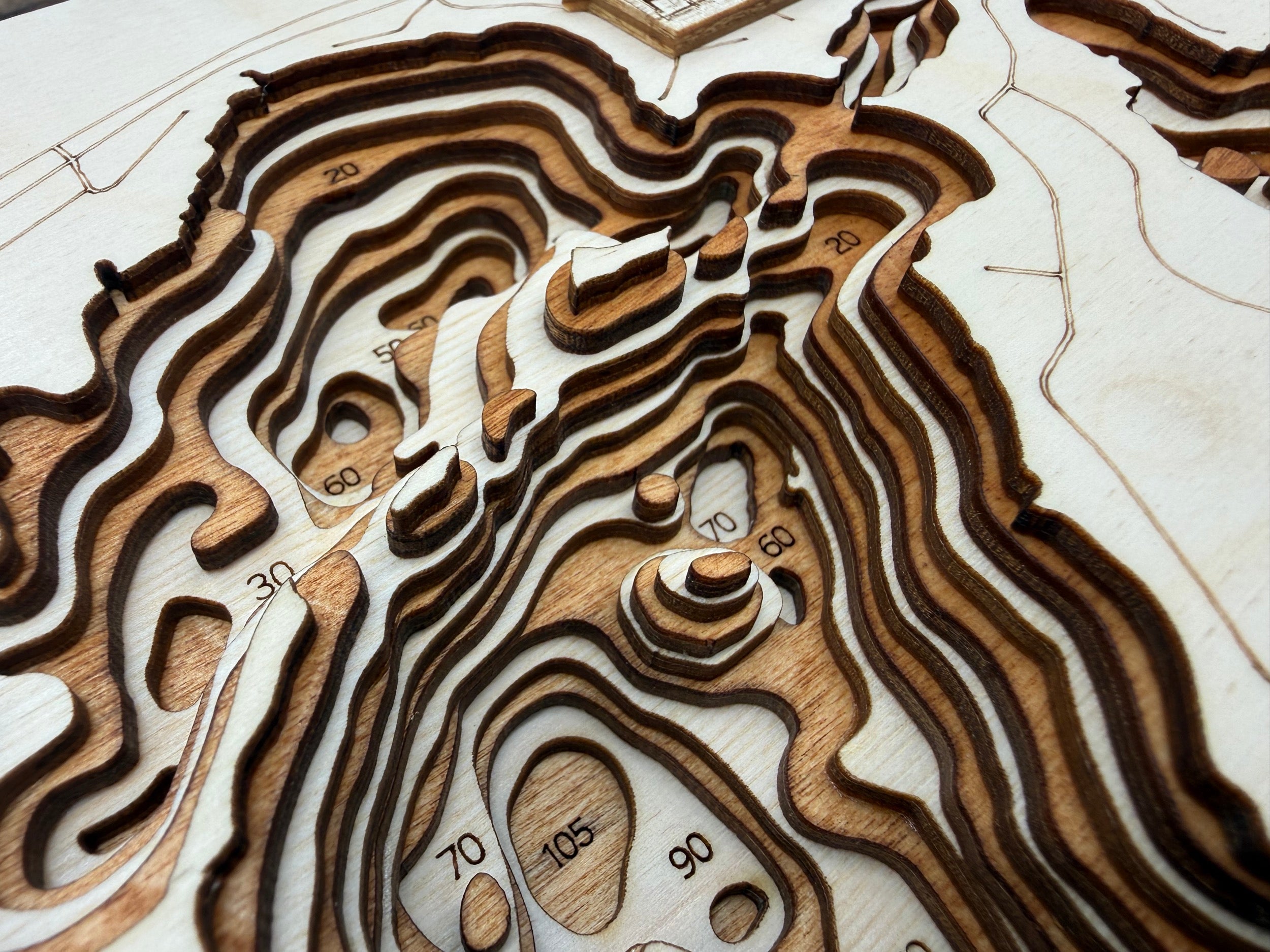 Cedar Lake depth map detail – layered Baltic Birch, laser cut | Laser Lakes