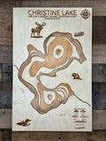 Christine Lake Map – Cook County, Minnesota – Laser Cut Wood Lake Depth Map | Laser Lakes