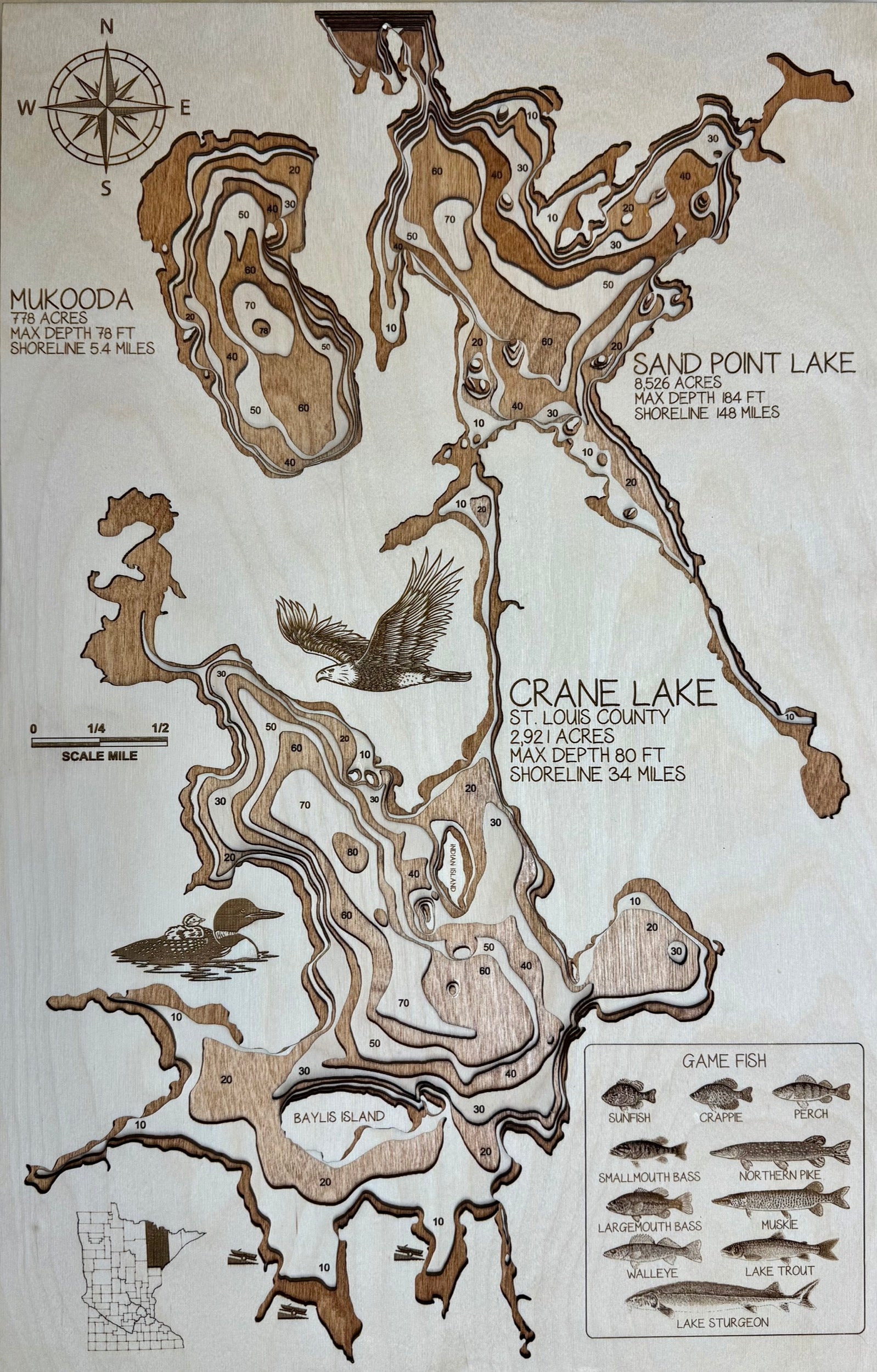Crane, Sand Point, Mukooda Lakes – challenging three-lake map – Lake County by Laser Lakes