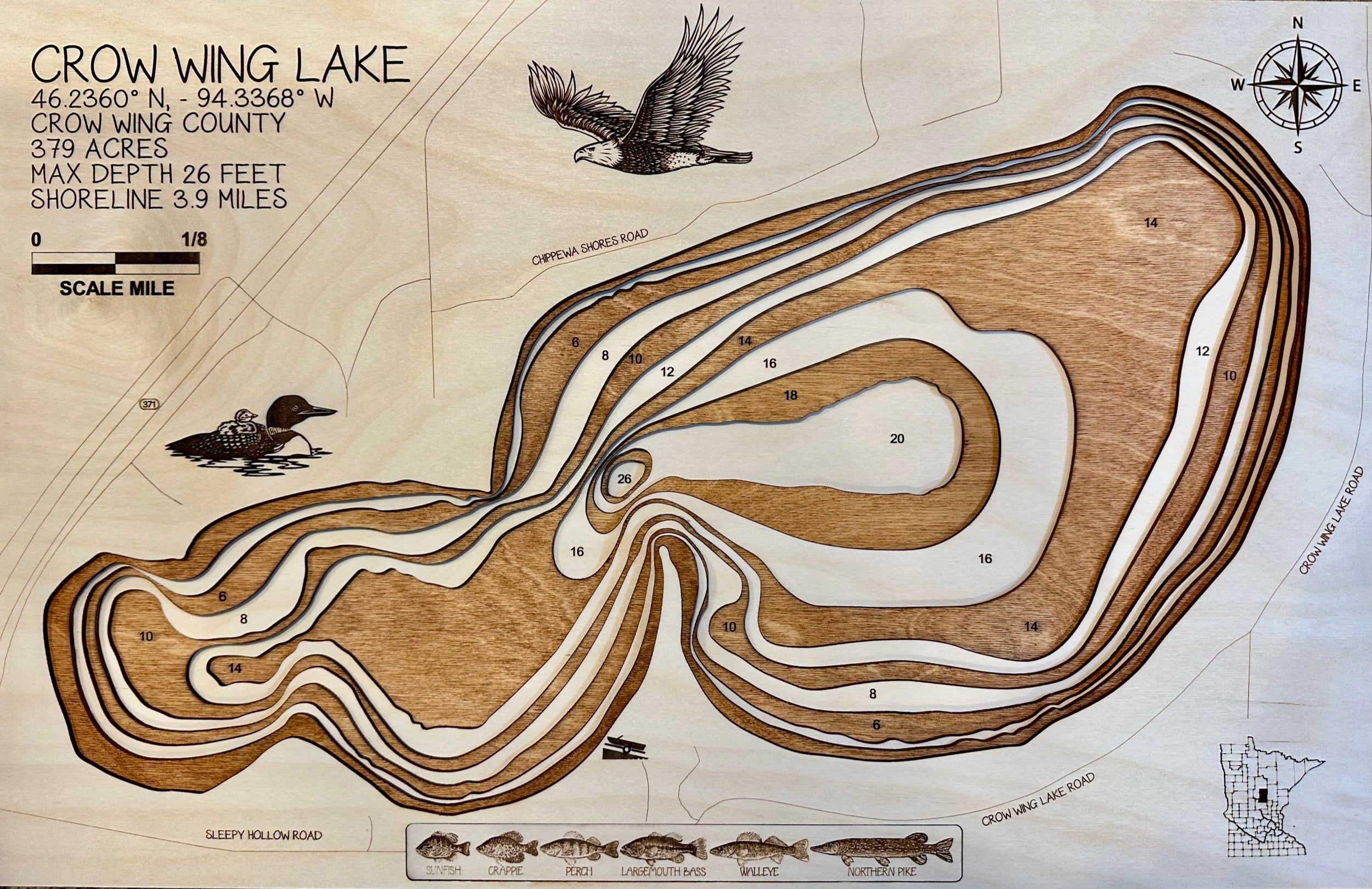 Crow Wing Lake – made for friend Joel – Crow Wing County depth map by Laser Lakes