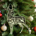 Deer in a tree forest scene – one of the most intricate laser cut ornaments by Laser Lakes