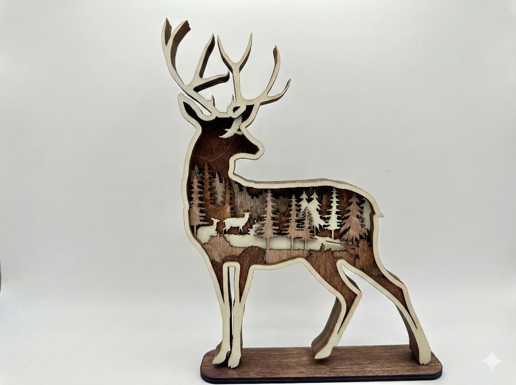 Deer in the Woods detail: forest canopy texture showing laser-cut intricacy