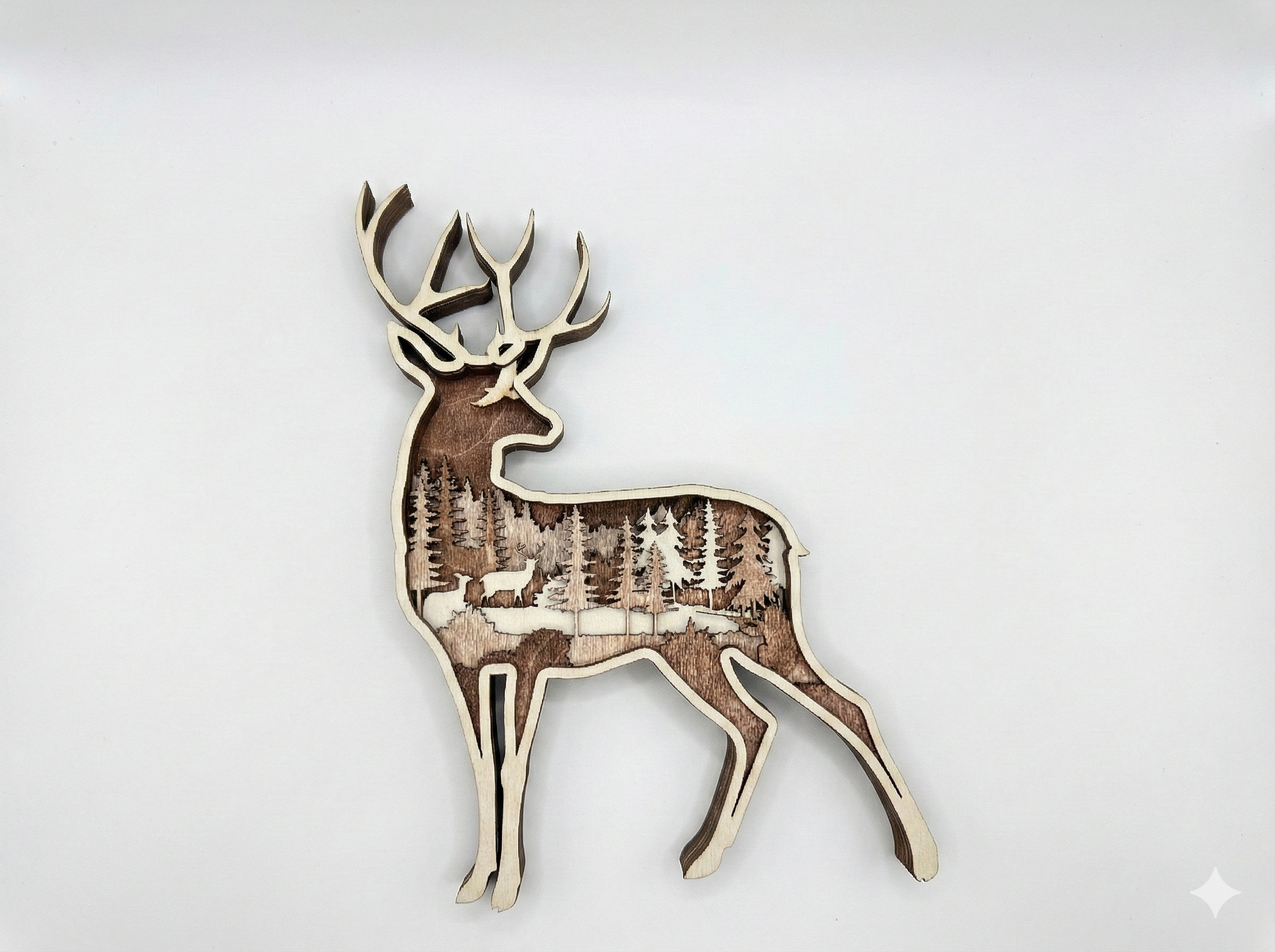 Deer in the Woods detail: dimensional layering revealing craftsmanship and detail