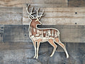 Two deer alert in a dense forest with hunter and eagle overhead – multilayer laser cut wood art by Laser Lakes