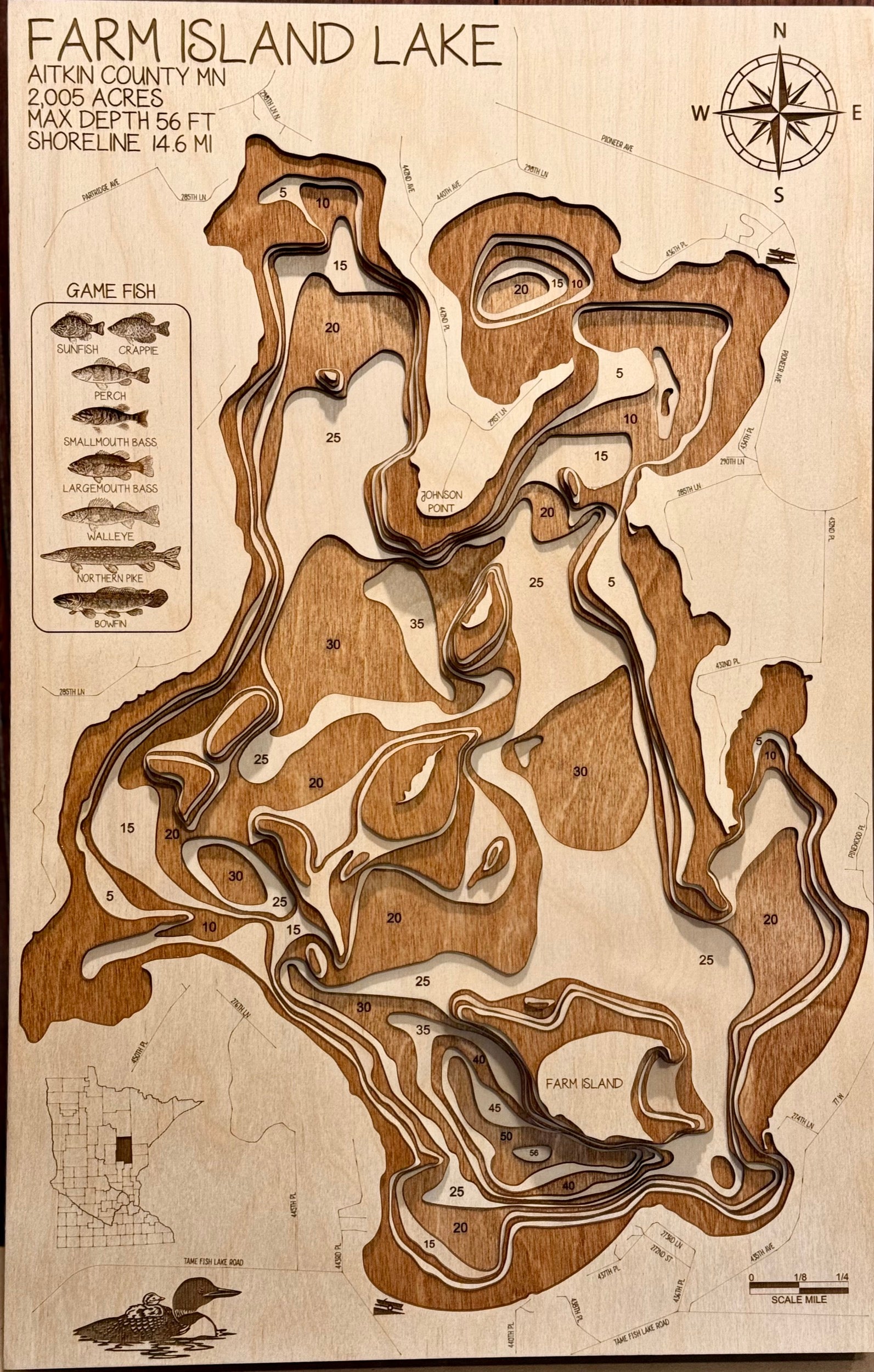 Farm Island Lake – close to my cabin – Aitkin County depth map by Laser Lakes