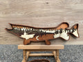 Northern pike or muskie in striking profile – 7-layer laser cut wood art by Laser Lakes
