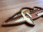 Walleye detail: layered wood revealing dimensional depth and craftsmanship