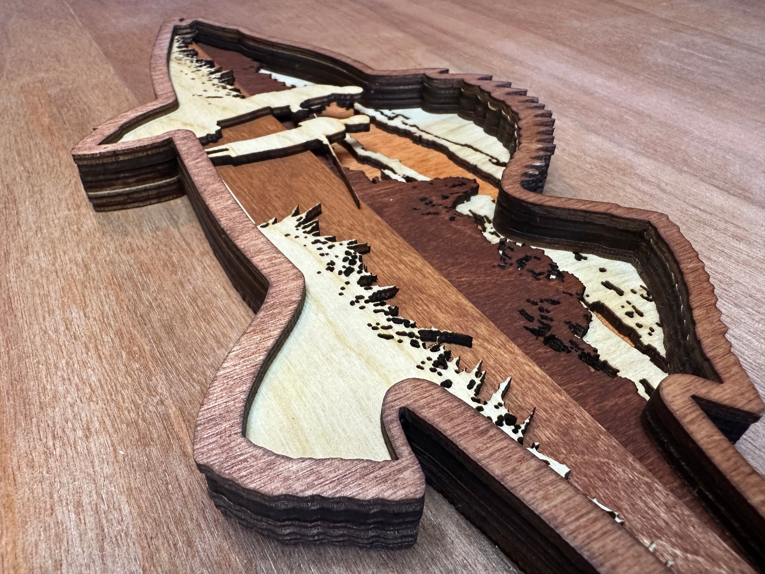 Walleye detail: close-up of fine laser cuts in premium Baltic Birch