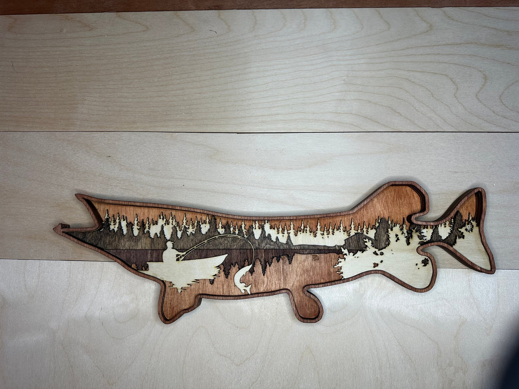 Pike/Norskie detail: fine laser-cut texture showing fish scales and detail