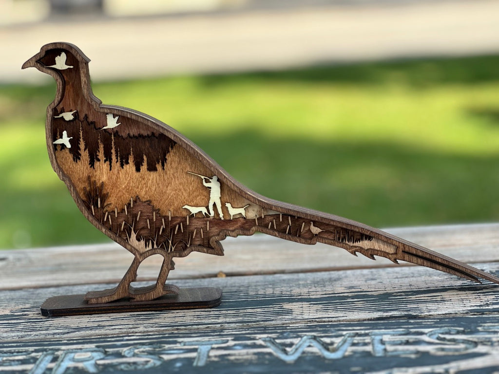 Pheasant Present detail: hunter and hunting dog texture detail