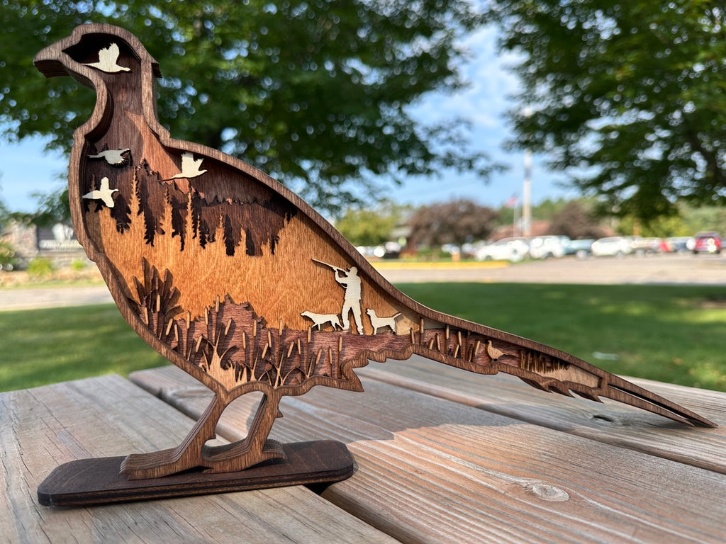 Pheasant Present detail: close-up of fine laser cuts in premium Baltic Birch