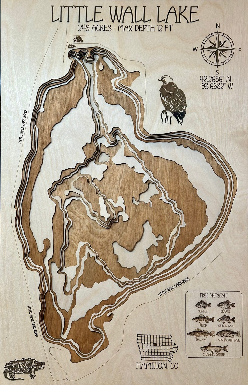 Little Wall Lake – first Iowa lake map – Hamilton County by Laser Lakes