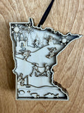 Minne 'Snow' ta in tree – Minnesota winter scene with skiers and ice fishing by Laser Lakes