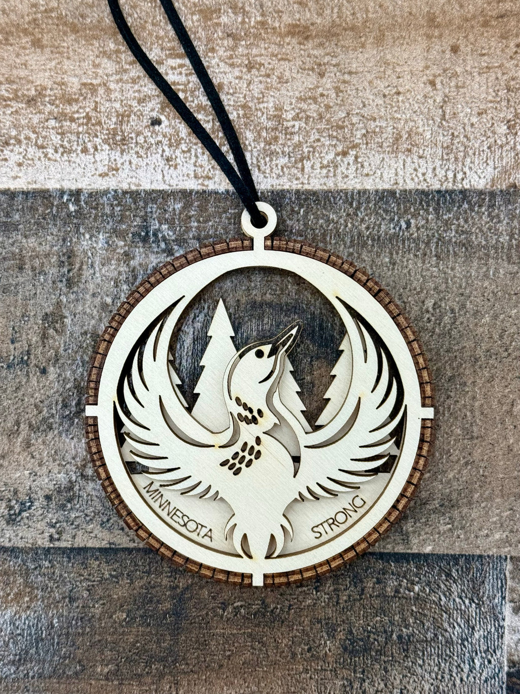 Minnesota Strong Ornament laser-cut multilayer wood charity ornament design