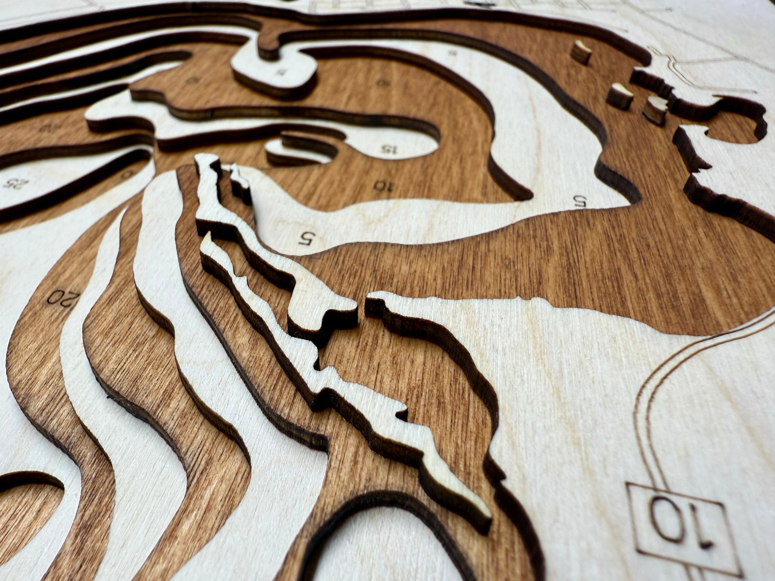 Osakis Lake Todd County Minnesota wooden laser-cut bathymetric depth map