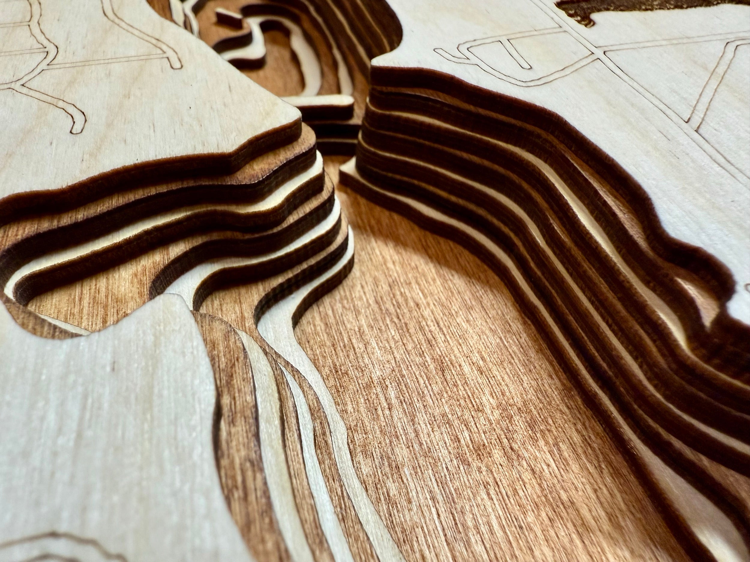 Ossawinnamakee Lake Minnesota 3D wood bathymetric map with engraved depth contours