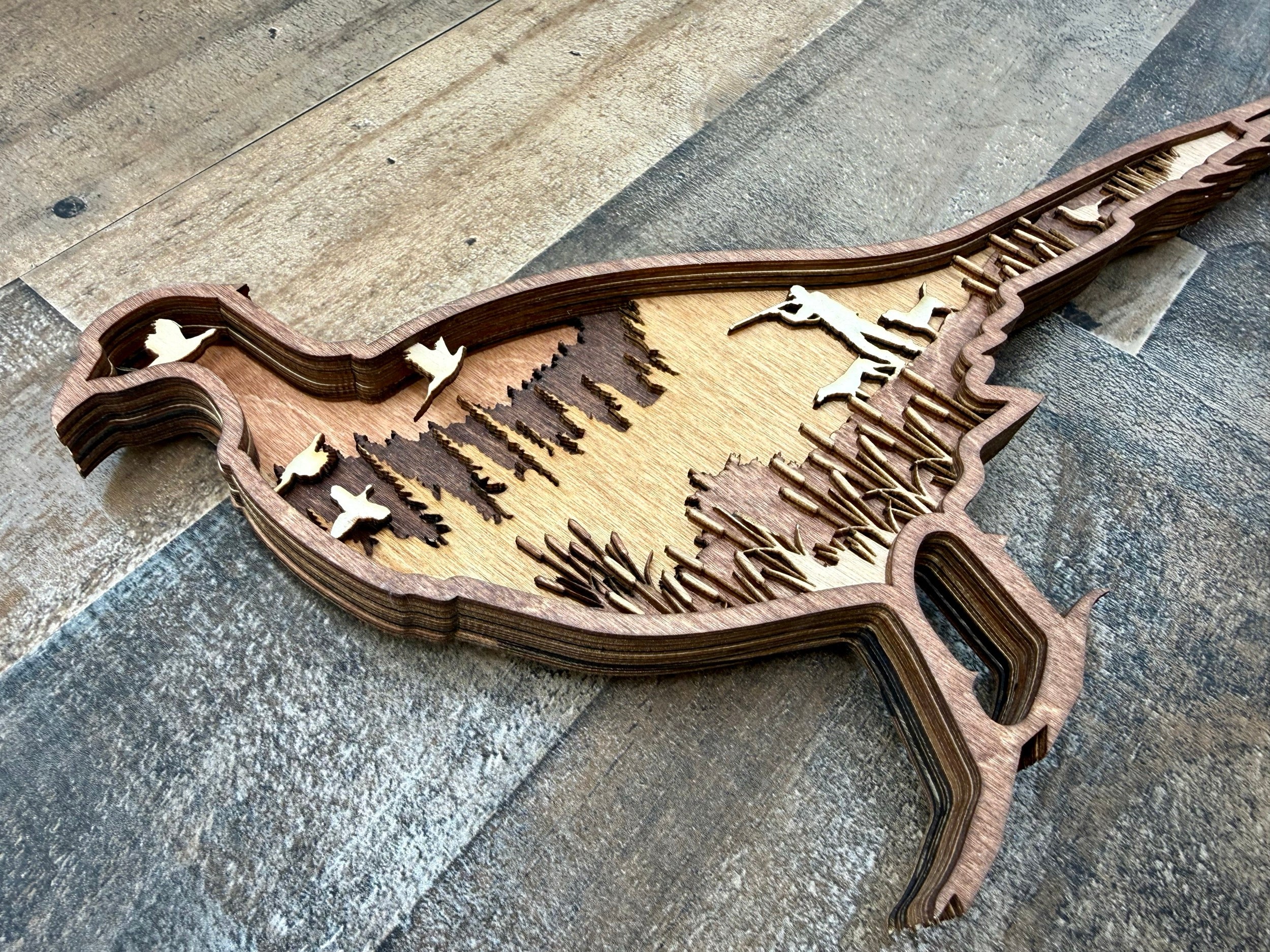 Pheasant Present detail: intricate layering revealing dimensional depth