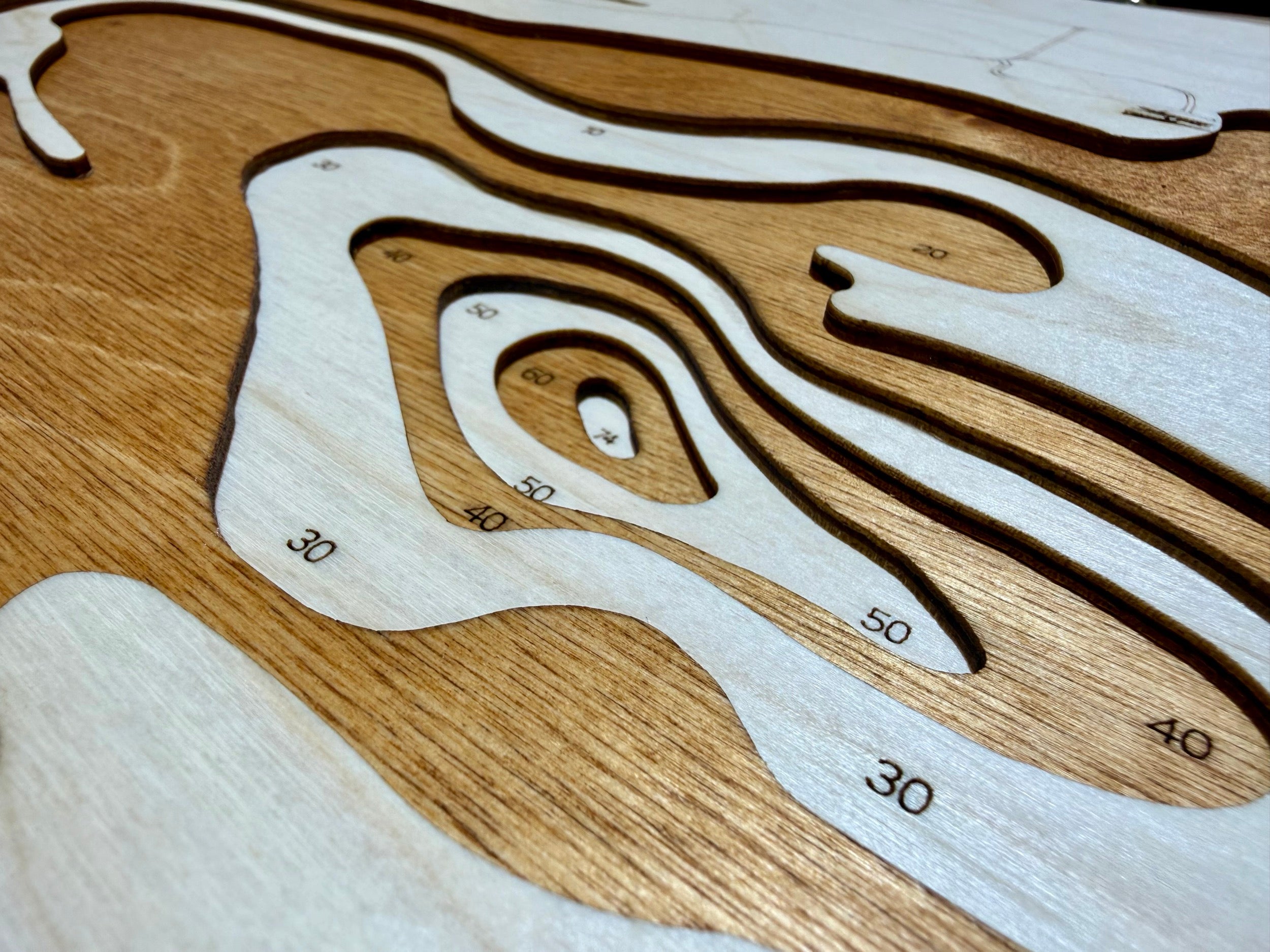 Pleasant Lake Wright County wooden laser-cut bathymetric depth map