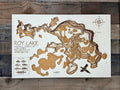 Roy Lake South Dakota layered wood map, Marshall County, 2054 acres, engraved depth contours with game fish legend