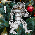 Sasquatch returning home with fishing catch – whimsical laser cut ornament by Laser Lakes