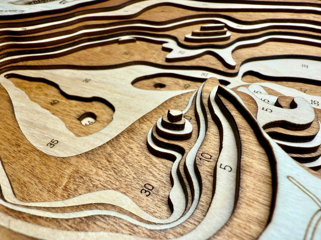 Swan Lake Otter Tail County wooden laser-cut bathymetric depth map