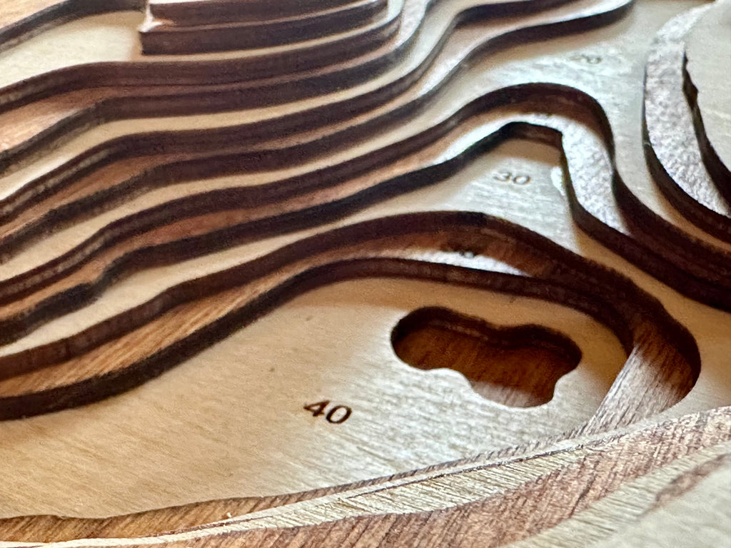 Twin Lakes Crow Wing County wooden laser-cut bathymetric depth map