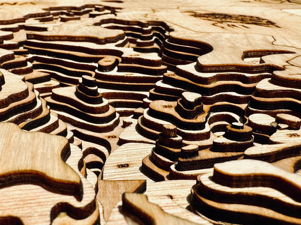 Wabana Lake Itasca County wooden laser-cut bathymetric depth map