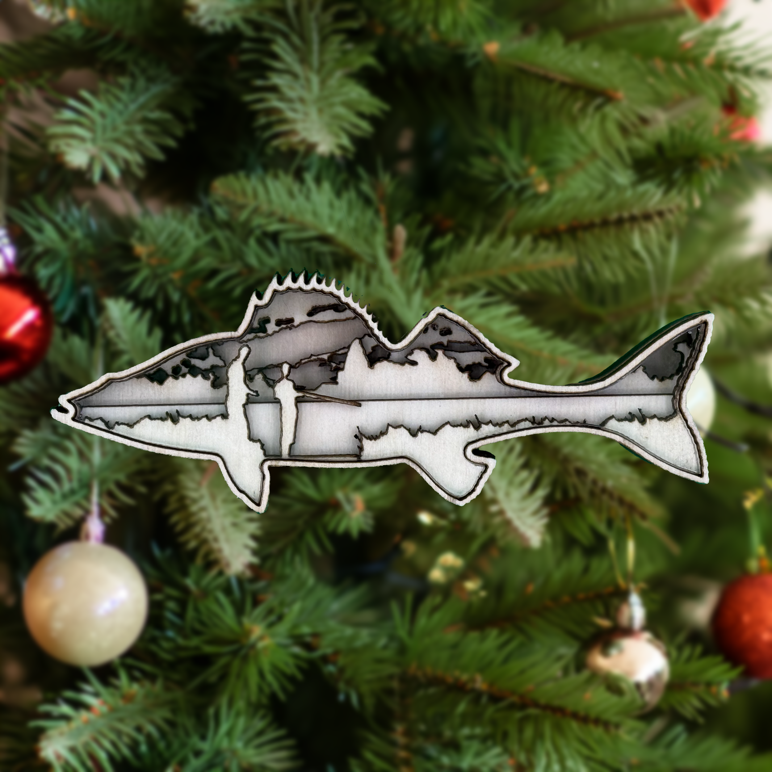 Walleye – Minnesota's state fish in tree scene ornament by Laser Lakes